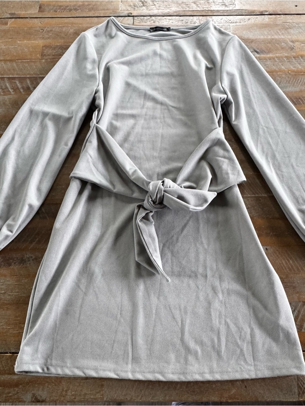 Long Sleeve Gray Tie-Waist Dress - Elegant Everyday Style